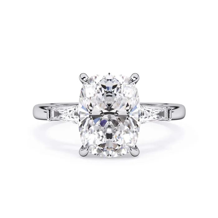 deBebians Rings Three Stone Engagement Ring with Baguettes