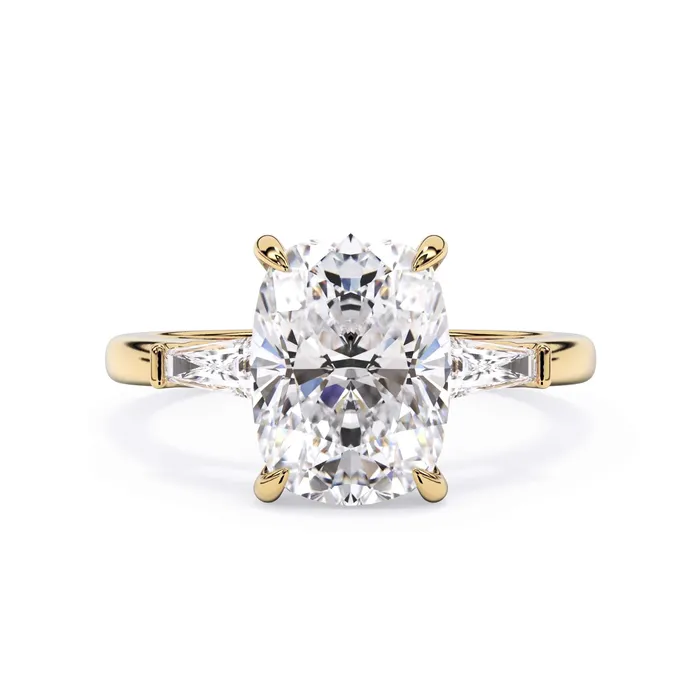 deBebians Rings Three Stone Engagement Ring with Baguettes