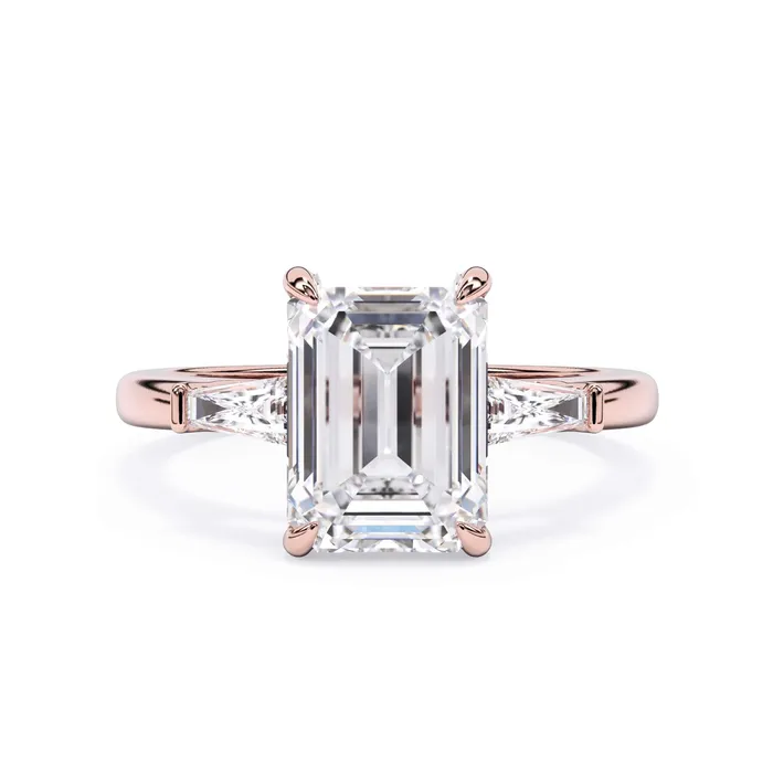 deBebians Rings Three Stone Engagement Ring with Baguettes
