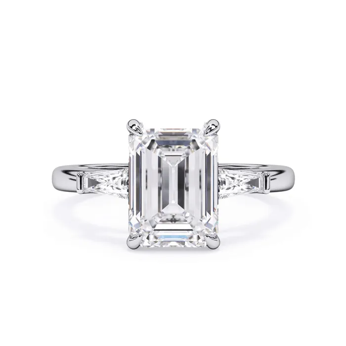 deBebians Rings Three Stone Engagement Ring with Baguettes