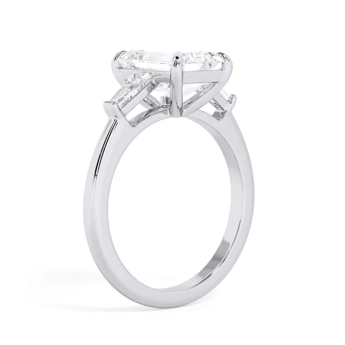 deBebians Rings Three Stone Engagement Ring with Baguettes