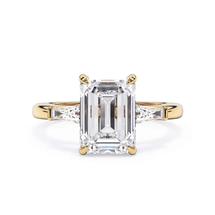 deBebians Rings Three Stone Engagement Ring with Baguettes