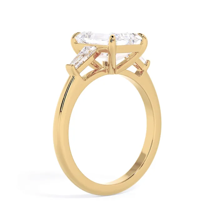 deBebians Rings Three Stone Engagement Ring with Baguettes