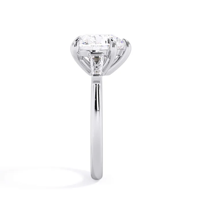 deBebians Rings Three Stone Engagement Ring with Baguettes