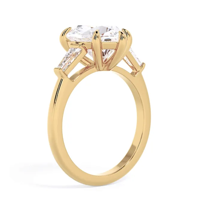 deBebians Rings Three Stone Engagement Ring with Baguettes