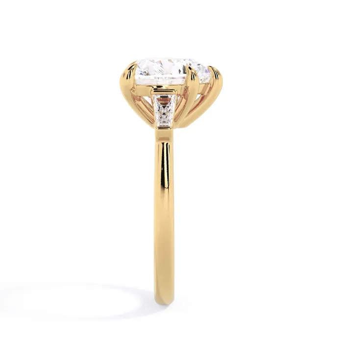 deBebians Rings Three Stone Engagement Ring with Baguettes