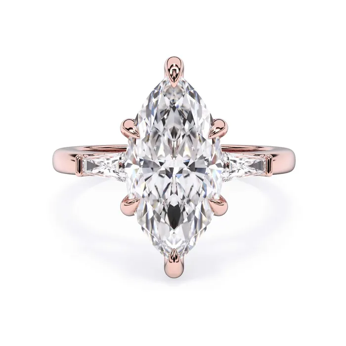 deBebians Rings Three Stone Engagement Ring with Baguettes