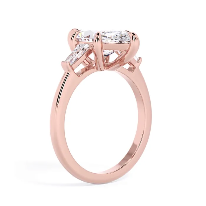 deBebians Rings Three Stone Engagement Ring with Baguettes