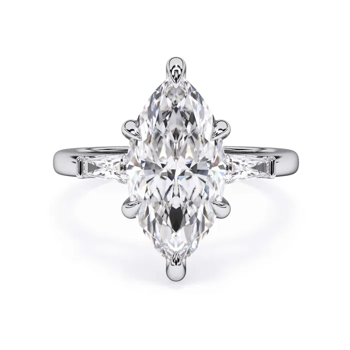 deBebians Rings Three Stone Engagement Ring with Baguettes
