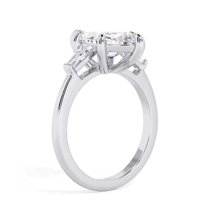 deBebians Rings Three Stone Engagement Ring with Baguettes