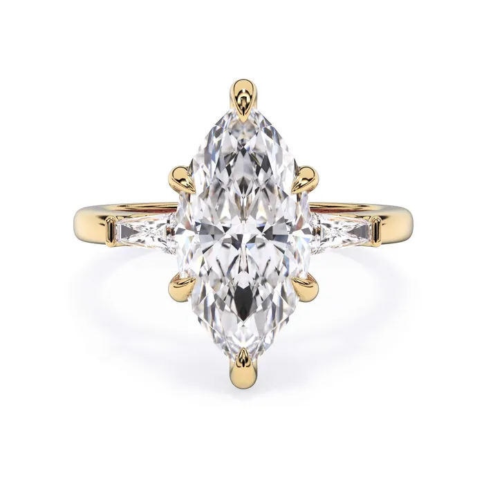 deBebians Rings Three Stone Engagement Ring with Baguettes