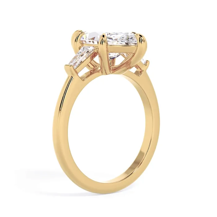 deBebians Rings Three Stone Engagement Ring with Baguettes