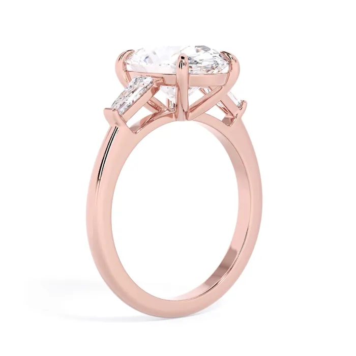 deBebians Rings Three Stone Engagement Ring with Baguettes