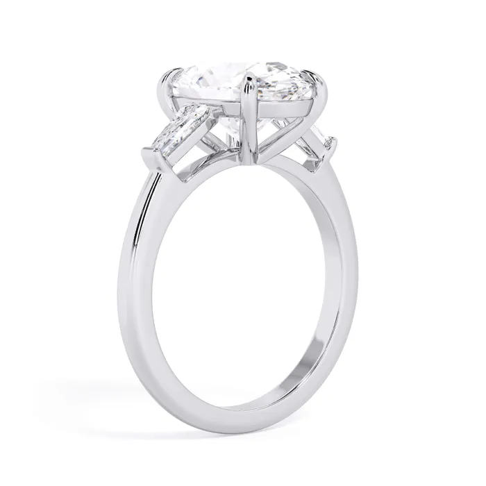deBebians Rings Three Stone Engagement Ring with Baguettes