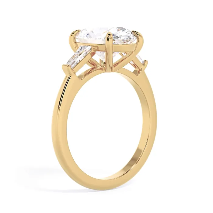 deBebians Rings Three Stone Engagement Ring with Baguettes