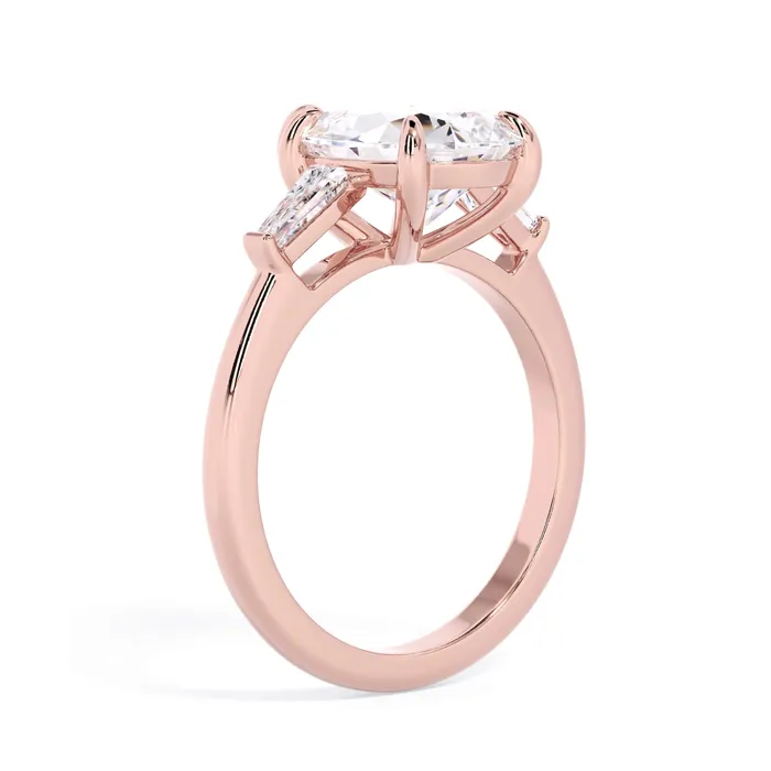 deBebians Rings Three Stone Engagement Ring with Baguettes