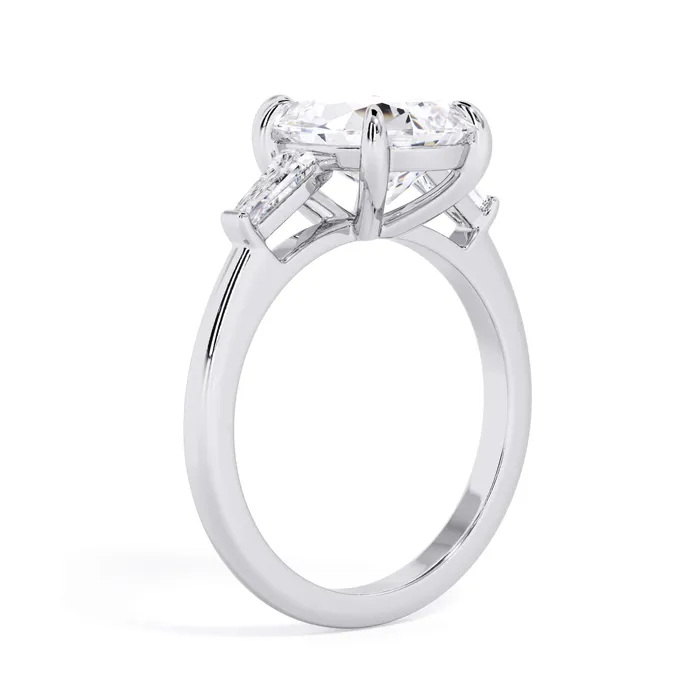 deBebians Rings Three Stone Engagement Ring with Baguettes