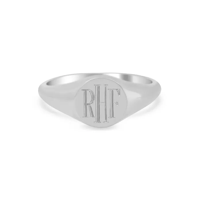 deBebians Rings Womens Round Signet Ring Extra Small Hand Engraved Roman Monogram