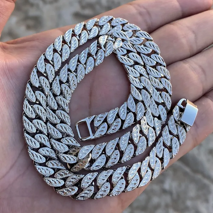 Diamond Dust Diamond Cut Silver Tone Cuban Chain 16 10MM Bling Cartel Admin Rings