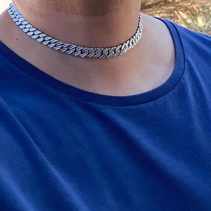 Diamond Dust Diamond Cut Silver Tone Cuban Chain 16 10MM Bling Cartel Admin Rings