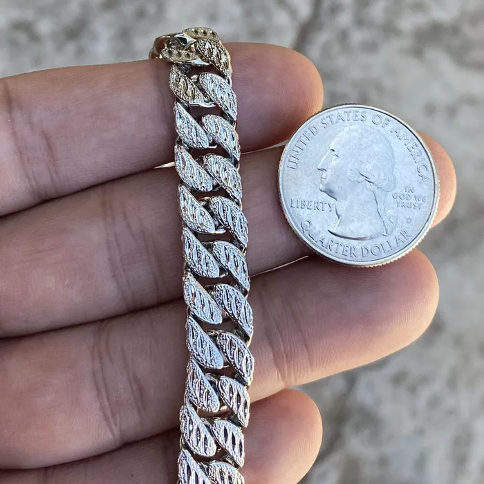 Diamond Dust Diamond Cut Silver Tone Cuban Chain 16 10MM Bling Cartel Admin Rings