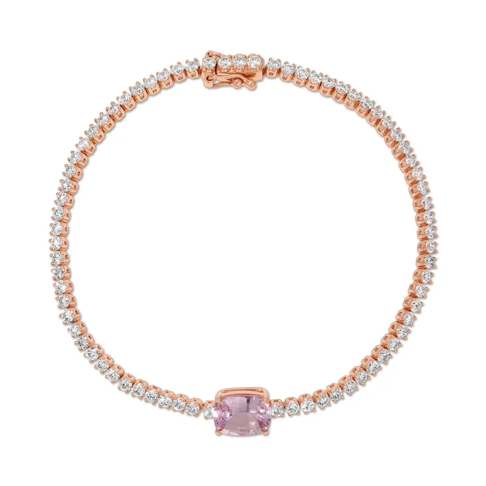 DIAMOND HEPBURN BRACELET WITH PINK SAPPHIRE CUSHION CENTER anitako Bracelets DIAMOND HEPBURN BRACELET WITH PINK SAPPHIRE CUSHION CENTER anitako Bracelets
