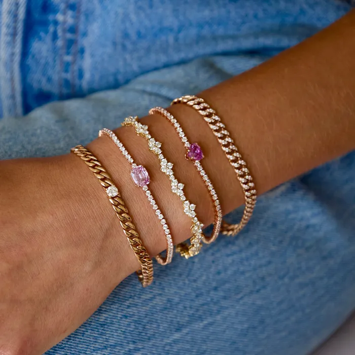 DIAMOND HEPBURN BRACELET WITH PINK SAPPHIRE CUSHION CENTER anitako Bracelets
