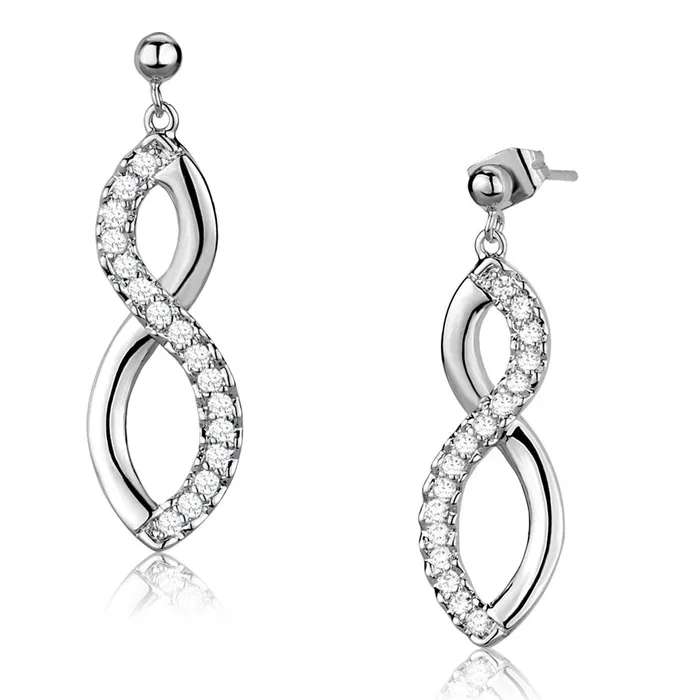 Earrings 3W1055 Rhodium Brass Earrings with AAA Grade CZ in Clear Alamode