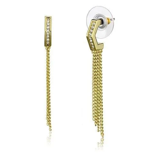 Earrings Alamode 3W1204 Gold Brass Earrings with Top Grade Crystal in Clear