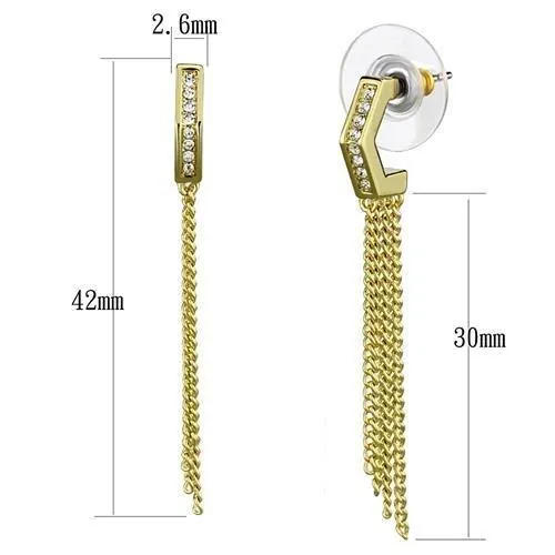 Earrings Alamode 3W1204 Gold Brass Earrings with Top Grade Crystal in Clear