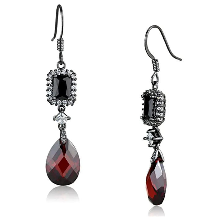 Earrings Alamode 3W706 Ruthenium Brass Earrings with AAA Grade CZ in Garnet