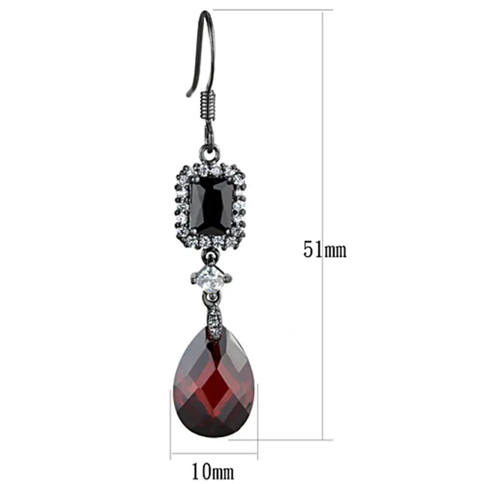 Earrings Alamode 3W706 Ruthenium Brass Earrings with AAA Grade CZ in Garnet