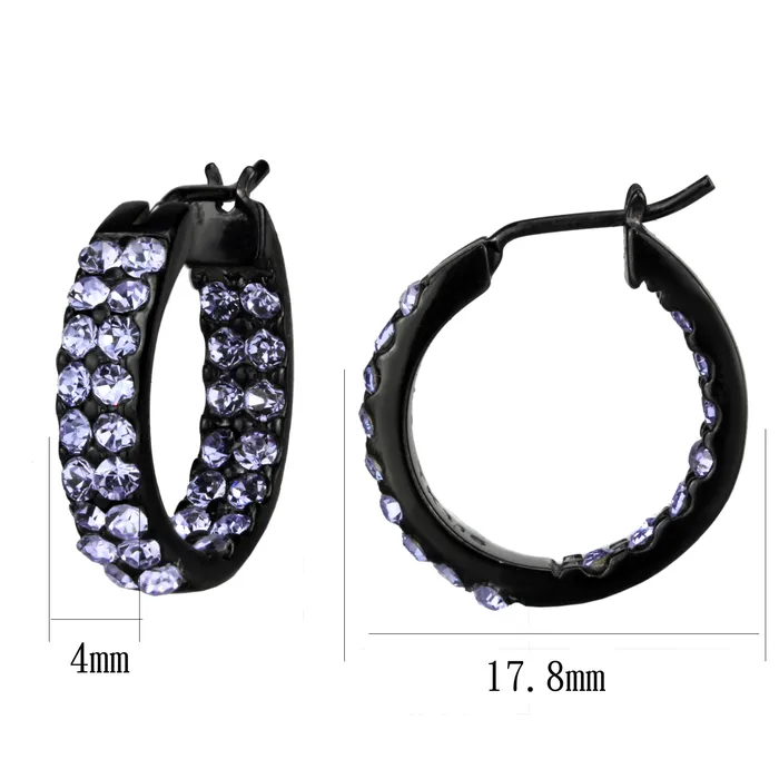 Earrings Alamode TK2625 IP Black Ion Plating Stainless Steel Earrings with Top Grade Crystal in Light Amethyst