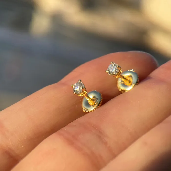 Earrings Bling Cartel 02CT TW Moissanite Earrings 14K Gold Plated Real 925 Sterling Silver Pass Diamond Tester 3MM Earrings Bling Cartel 02CT TW Moissanite Earrings 14K Gold Plated Real 925 Sterling Silver Pass Diamond Tester 3MM