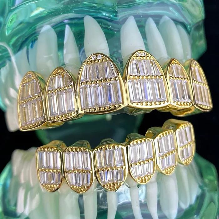 Earrings Bling Cartel Admin 14K Gold Plated over 925 Silver 66 Baguette Grillz Set