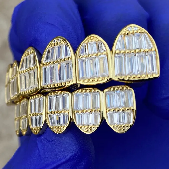 Earrings Bling Cartel Admin 14K Gold Plated over 925 Silver 66 Baguette Grillz Set