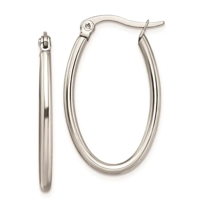 Earrings Chisel Stainless Steel 18mm Diameter Oval Hoop Earrings
