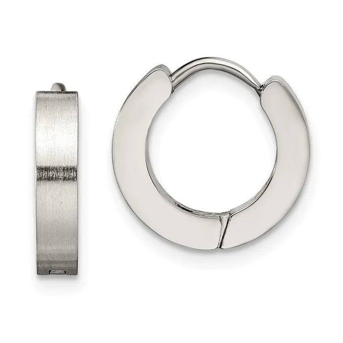 Earrings Chisel Stainless Steel Brushed and Polished Hinged Hoop Earrings