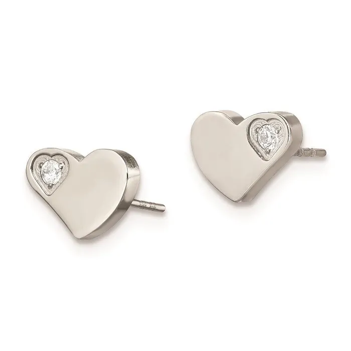 Earrings Chisel Stainless Steel CZ Polished Heart Post Earrings Earrings Chisel Stainless Steel CZ Polished Heart Post Earrings