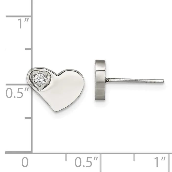 Earrings Chisel Stainless Steel CZ Polished Heart Post Earrings Earrings Chisel Stainless Steel CZ Polished Heart Post Earrings