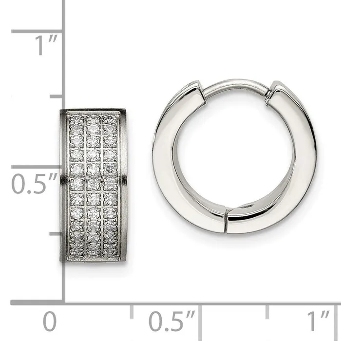 Earrings Chisel Stainless Steel CZ Stones Brushed Polished Hinged Hoop Earrings Earrings Chisel Stainless Steel CZ Stones Brushed Polished Hinged Hoop Earrings