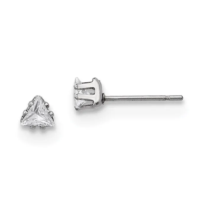 Earrings Chisel Stainless Steel Polished 4mm Triangle CZ Stud Post Earrings