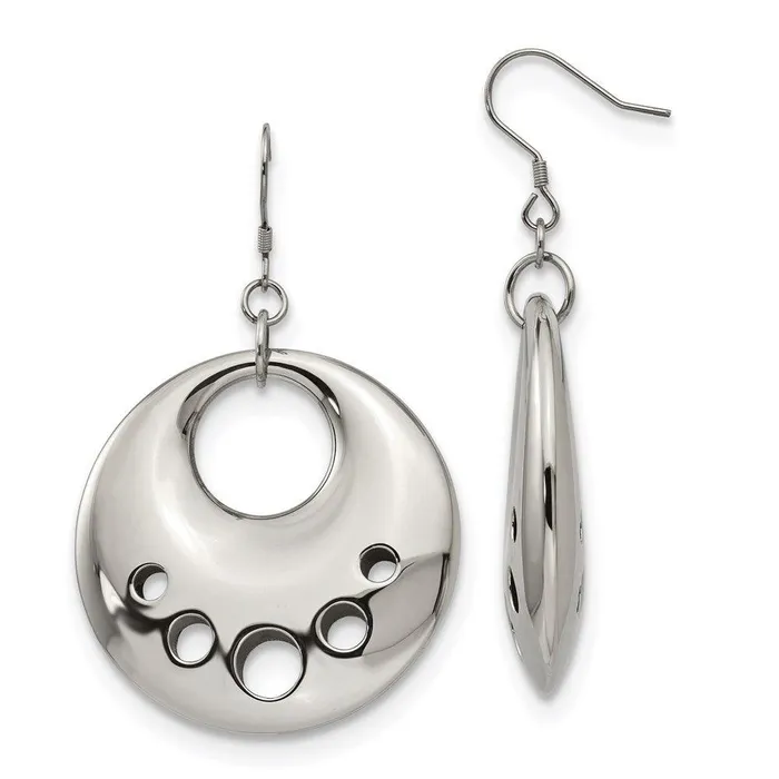 Earrings Chisel Stainless Steel Polished Circle Cut Out Dangle Earrings