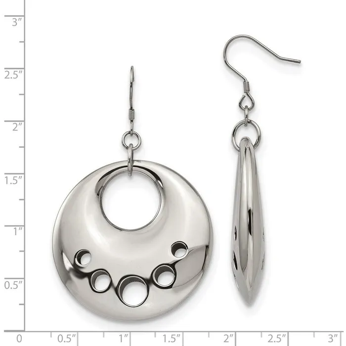 Earrings Chisel Stainless Steel Polished Circle Cut Out Dangle Earrings Earrings Chisel Stainless Steel Polished Circle Cut Out Dangle Earrings