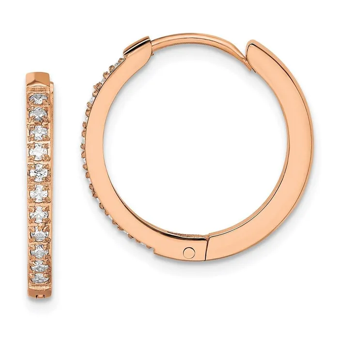 Earrings Chisel Stainless Steel Polished Rose IP wPreciosa Crystal Hinged Hoop Earrings Earrings Chisel Stainless Steel Polished Rose IP wPreciosa Crystal Hinged Hoop Earrings