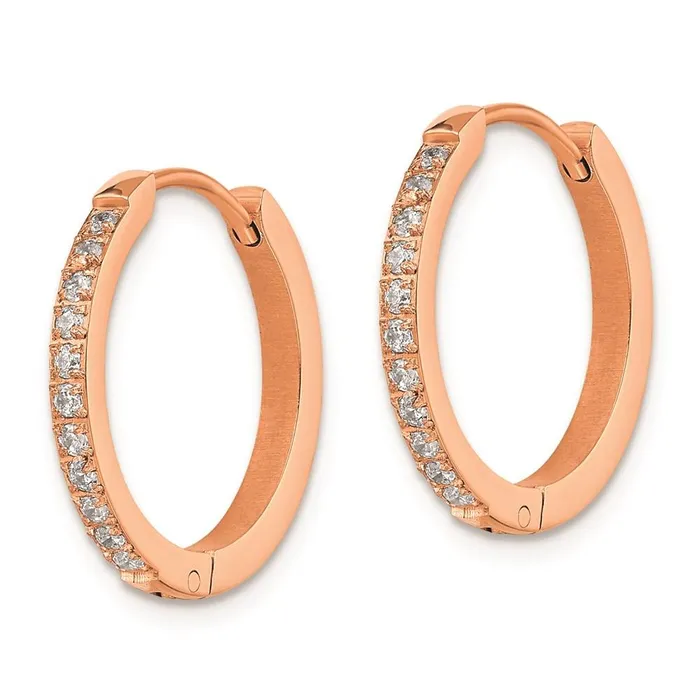 Earrings Chisel Stainless Steel Polished Rose IP wPreciosa Crystal Hinged Hoop Earrings Earrings Chisel Stainless Steel Polished Rose IP wPreciosa Crystal Hinged Hoop Earrings