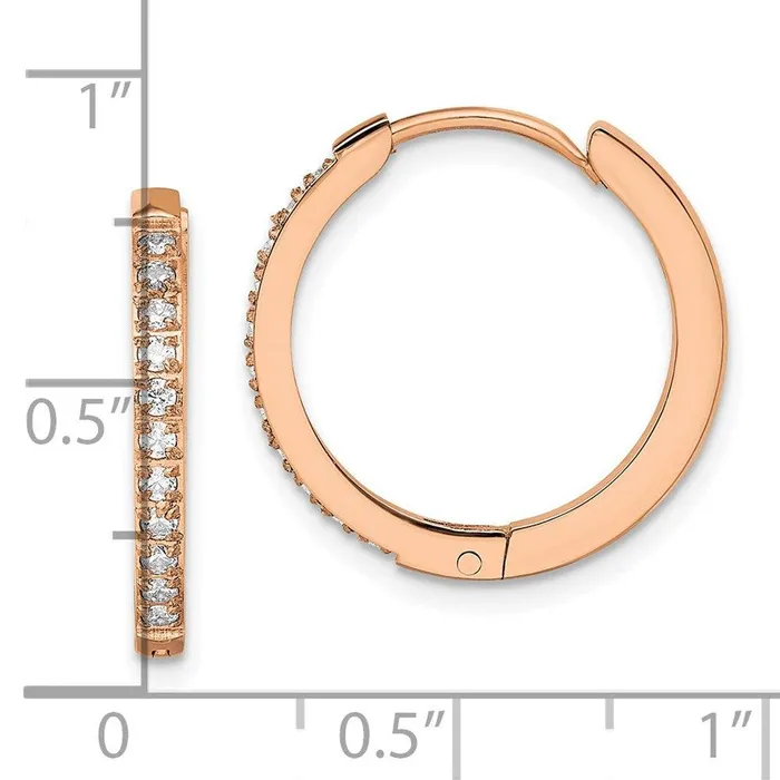Earrings Chisel Stainless Steel Polished Rose IP wPreciosa Crystal Hinged Hoop Earrings Earrings Chisel Stainless Steel Polished Rose IP wPreciosa Crystal Hinged Hoop Earrings