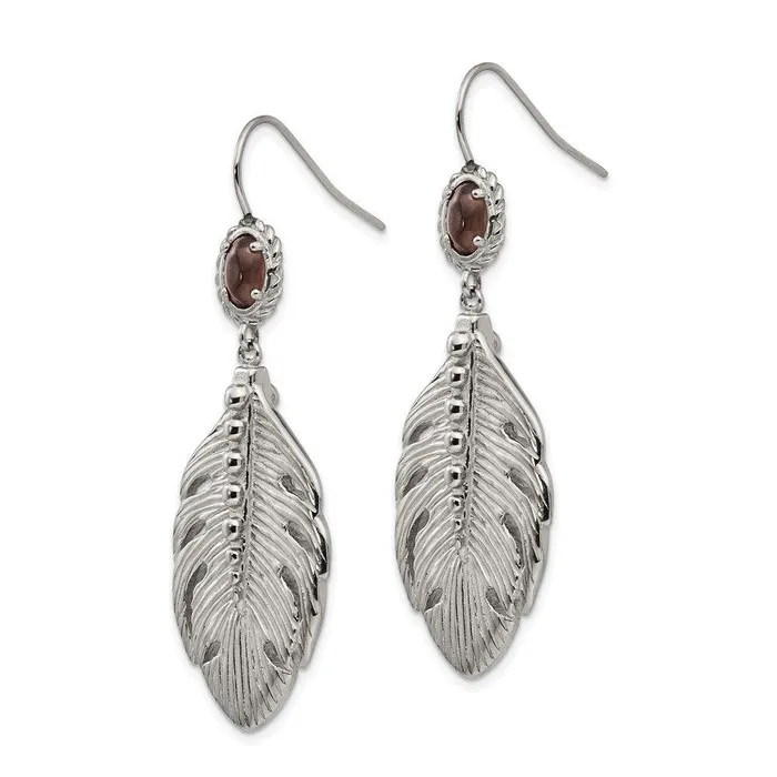 Earrings Chisel Stainless Steel Polished Smoky Quartz Feather Earrings Earrings Chisel Stainless Steel Polished Smoky Quartz Feather Earrings