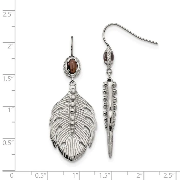 Earrings Chisel Stainless Steel Polished Smoky Quartz Feather Earrings Earrings Chisel Stainless Steel Polished Smoky Quartz Feather Earrings