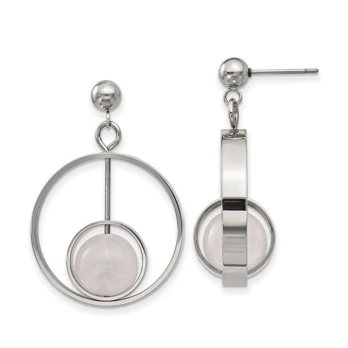 Earrings Chisel Stainless Steel Polished with Rose Quartz Moveable Post Dangle Earrings Earrings Chisel Stainless Steel Polished with Rose Quartz Moveable Post Dangle Earrings